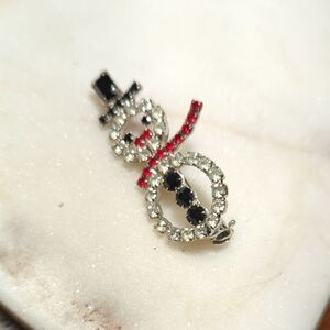 ♥️ Vintage Snowman Brooch Pin Rhinestone Holidays Winter